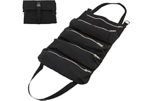 Car Back Seat Tool Storage Bag, Garden Canvas Folding Roll Up Tool Bag for Pliers and Wrenches (Black)