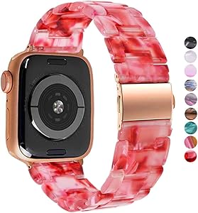 DEALELE Band Compatible with iWatch 38mm 42mm 40mm 44mm, Colorful Resin with Stainless Steel Clasp Strap Replacement for Apple Watch Series 5 / 4 / 3 Women Men (Peach red, 38mm/40mm)