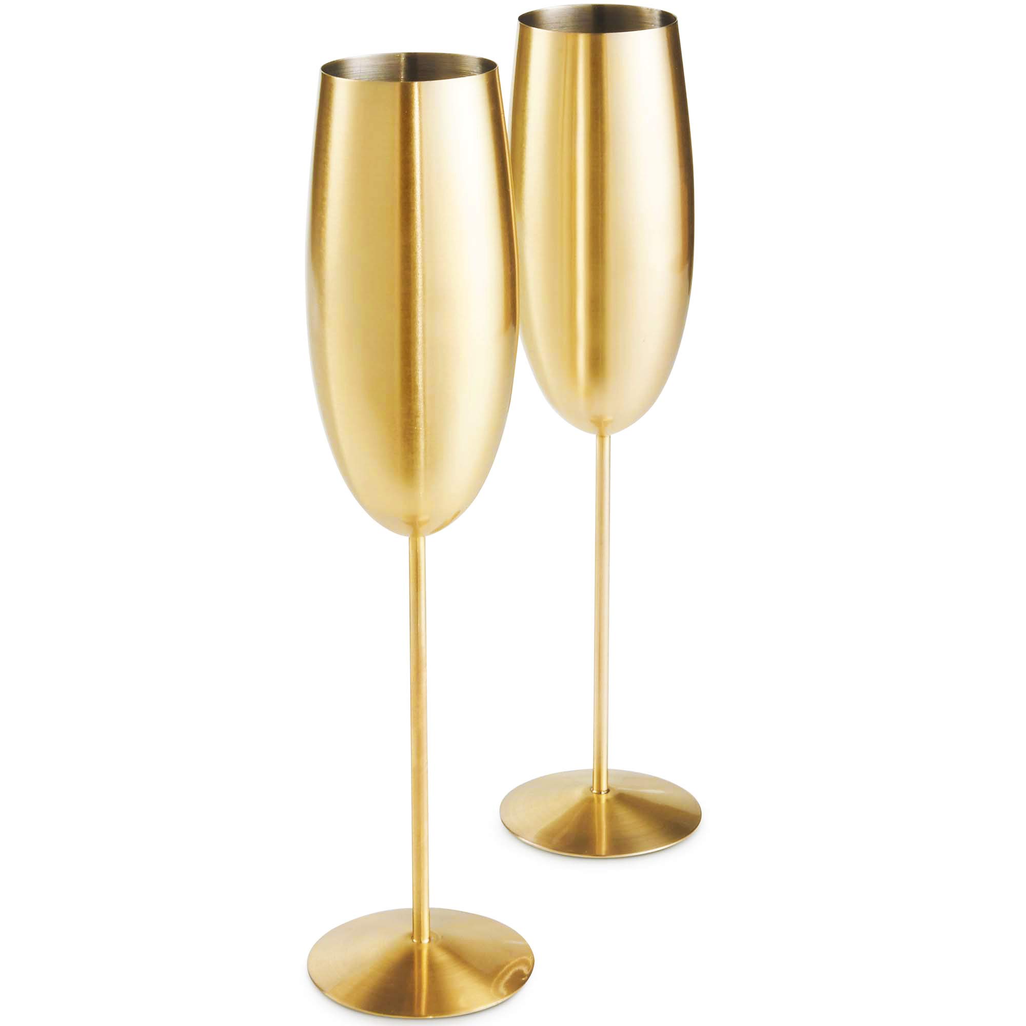 VonShef Champagne Glasses Set of 2, Gold Stainless Steel Champagne Flute with Gift Box, Ideal for Fathers Day, Weddings, Parties and Anniversary