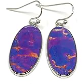 Vintage Purple Stone with Antique Silver Color Metal Dangle Earrings