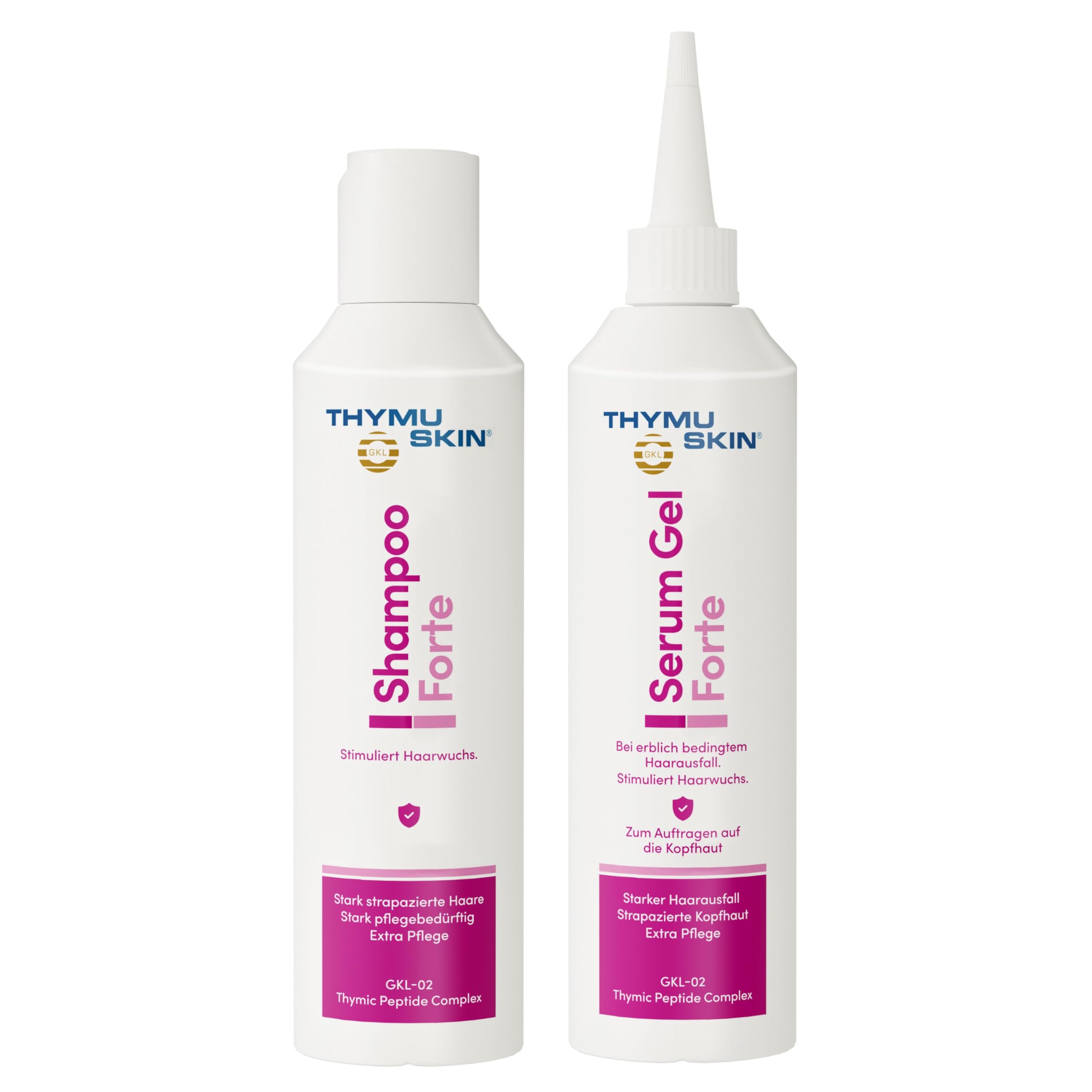 THYMUSKIN Forte Set: for Hair Loss Due to Chemotherapy. Stimulates Hair Growth. Set (1 x 200 ml Shampoo + 1 x 200 ml Serum Gel)