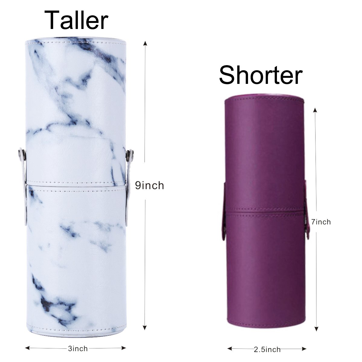 Makeup Brushes Holder Large Capacity Traveling Marble Make Up Brush Case Organizer Cosmetic Cup Cylinder Storage Box Bag Vegan Pu Leather Round(white) : Beauty