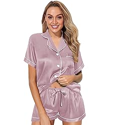 WJing Yi Jia Womens Pajama Sets XS-4XL Silk Satin