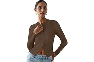 Ribbed Long Sleeve Cardigan for Women, Button Down Slim Fit Crop Top Going Out Cute Casual Trendy Blouses