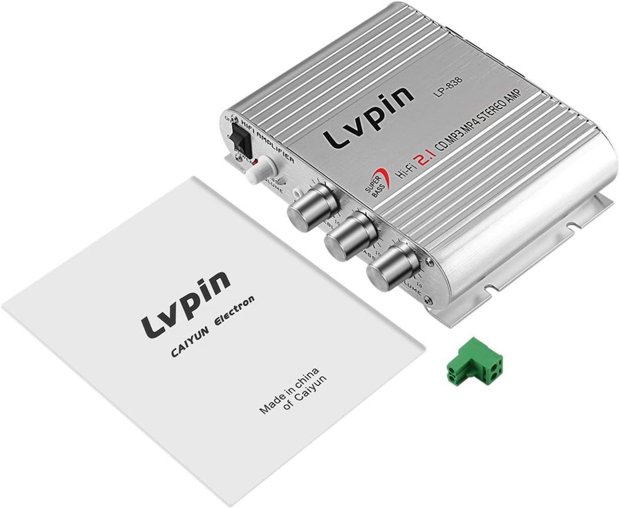 JIUY Lp-838 Car Amplifier 2.1 Channel Computer Home Small Amplifier Car Amplifier Machine Subwoofer Amplifier(silver)