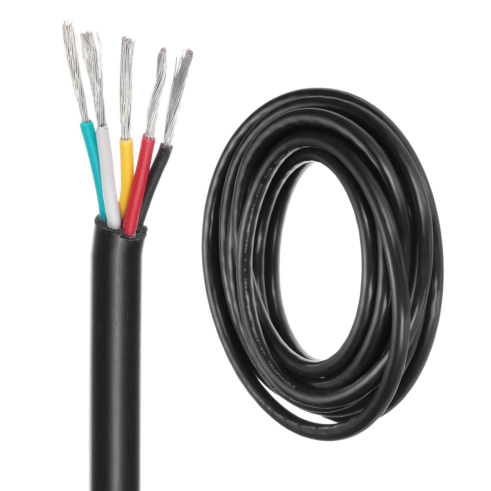 DMiotech 14 Gauge Wire Electrical Wire 5 Conductor, 14 AWG Extension Cable Cord 20 Ft/6 m UL2464 300V Stranded Tinned Copper Wire for LED Lighting Automotive