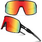 Ukoly Polarized Baseball Sunglasses for Youth Men Women,Running Cycling outdoor Sports (Black Red)