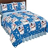 Collections Etc Holiday Winter Snowman Fleece Coverlet, Blue White, King