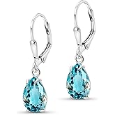 925 Sterling Silver Gemstone Earrings for Women - Birthstone Teardrop Leverback Earrings