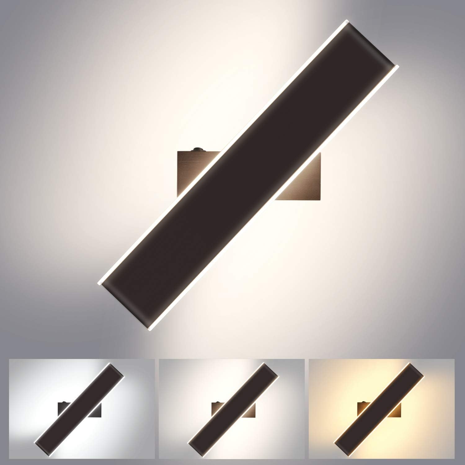 Lightess 18W 350° Rotatable Led Wall Light with Switch 3 Color Changing