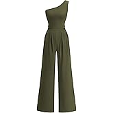 KIRUNDO One Piece Jumpsuits For Women Dressy 2026 Sleeveless One Shoulder Ribbed Wide Leg Rompers With Pockets Summer Outfits