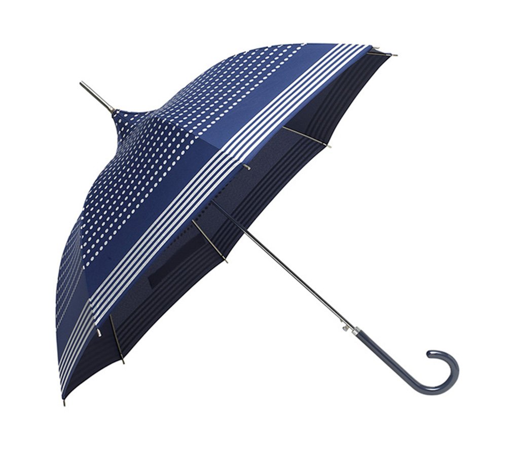 Le Monde du Parapluie - Danish Design – Long Walking Stick Umbrella for Women with a Pretty Cream Print, 58 cm, Blue