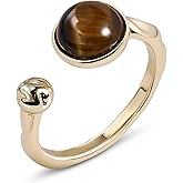 Teppdfann Tigers Eye Ring for Women - 14K Gold Plated Natural Gemstone Adjustable Open Ring, Double Brown Ring for Gift