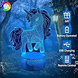 Flow.month Unicorn Toy for Girls Birthday Xmas Gift, Novelty 3D Illusion Night Light, 16 Colors Changing Remote Control LED Kids Room Decor Lighting, dimmable Bedside Desk Lamp Nightlights