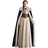 Joukavor Renaissance Velvet Cape with Viking Fur Collar for Women Halloween Costume