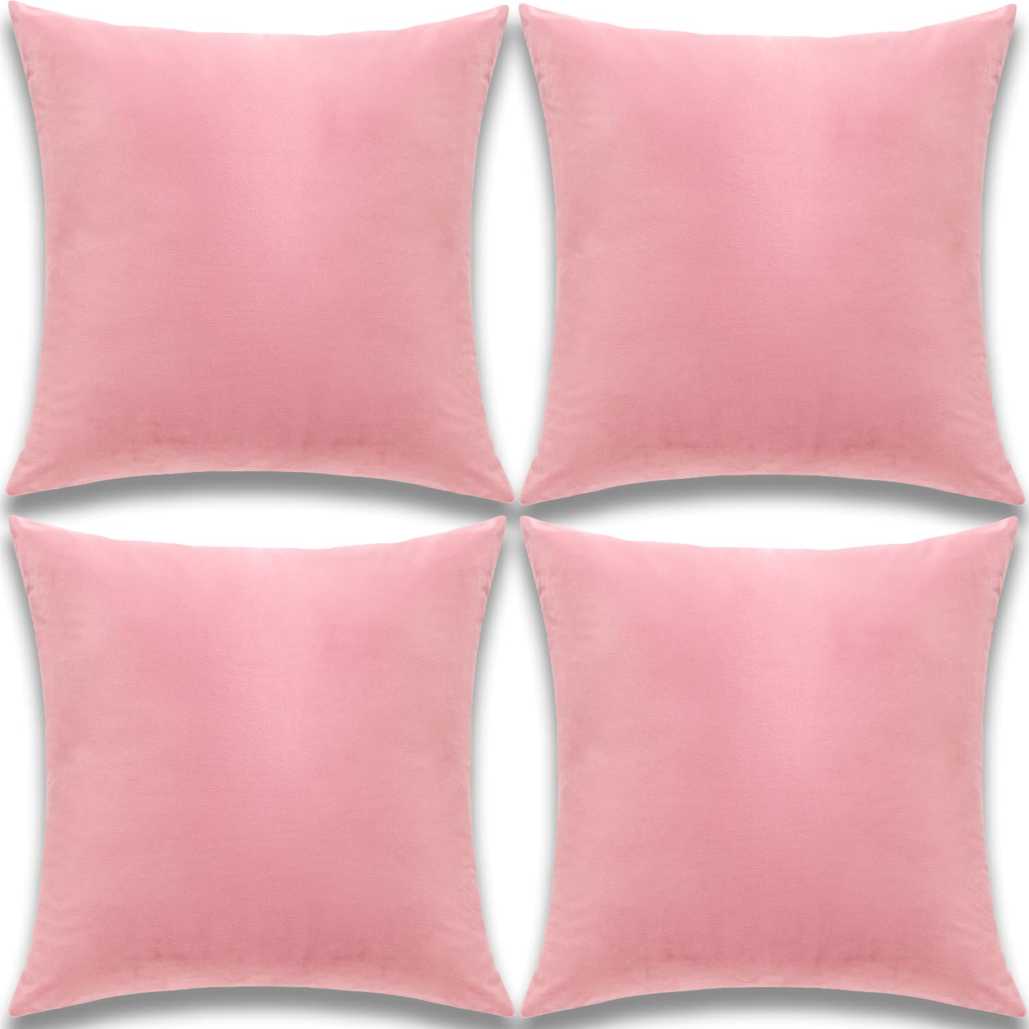 Yonous Cushion Covers, Soft Premium Velvet Decorative Throw Pillow for Sofa Bed Couch Chair, Set of 4, Pink, 18 x 18 inch / 45 x 45 cm