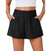 PINSPARK Womens High Waisted Running Shorts, Lightweight Breathable Quick Dry Stretch Linerless Athletic Shorts with Pockets