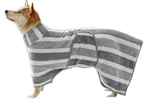 Super Absorbent Dog Drying Coat - Microfibre Bathrobe With Adjustable Neck Snap Fastening for Small, Medium and Large Dogs (G