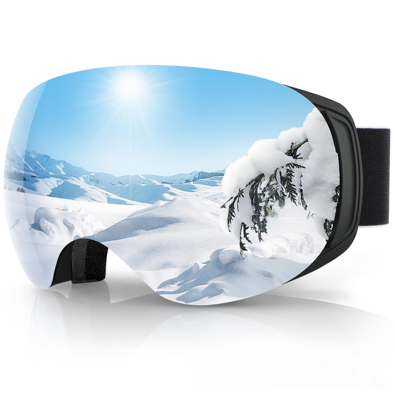Findway Ski Goggles,Snowboard Goggles for Men Womens Ladies Over Glasses OTG, Magnetic Interchangeable Spherical Lens,Anti-fog 100% UV Protection, Anti-glare Goggles for Skiing Snowboarding