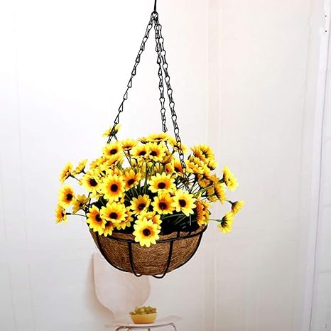 Amazon Kdjjh 造花 偽の花ハンギング鉢植えバスケット人工植物 造花植物 オフィスの寝室のテーブルのコア装飾 Yellow 造花 オンライン通販