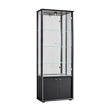 Neptun Lockable 2 Door Glass Display Cabinet Wood Black Amazon
