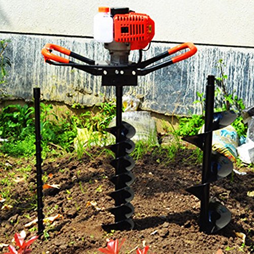 Fence Earth Auger, Petrol Borer 52cc 2-stroke Post Hole Digger+Drill Bits 4" 6" 8" Bar Single Cylinder Air-Cooled System One Man Fence Earth Auger (US Stock) (2.4HP)