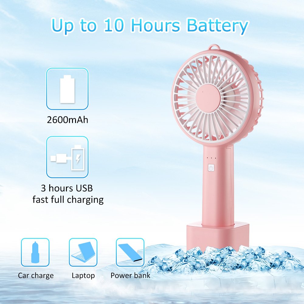 ifecco Mini Handheld Fan, Portable Mini fan with Build-in 2600mAh USB Rechargeable Fan for Outdoor Room Office Household Traveling (Pink)