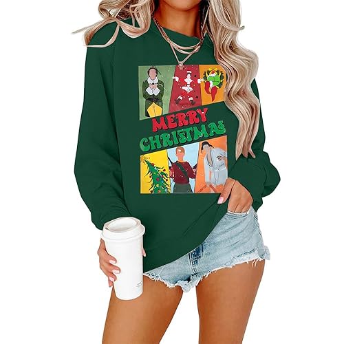 FAYALEQ Merry Christmas Sweatshirt Women Xmas Sweatshirts Funny Christmas Movie Graphic Shirts Casual Winter Pullovers