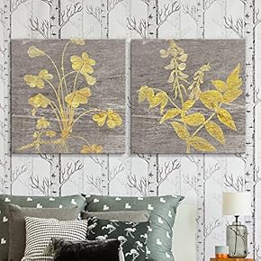 2 Panel Square Yellow Folliage Wood Effect x 2 Panels