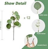 Homcomodar Eucalyptus Seeded Stem 12Pcs 11.4in Artificial Greenery Leaves view 2