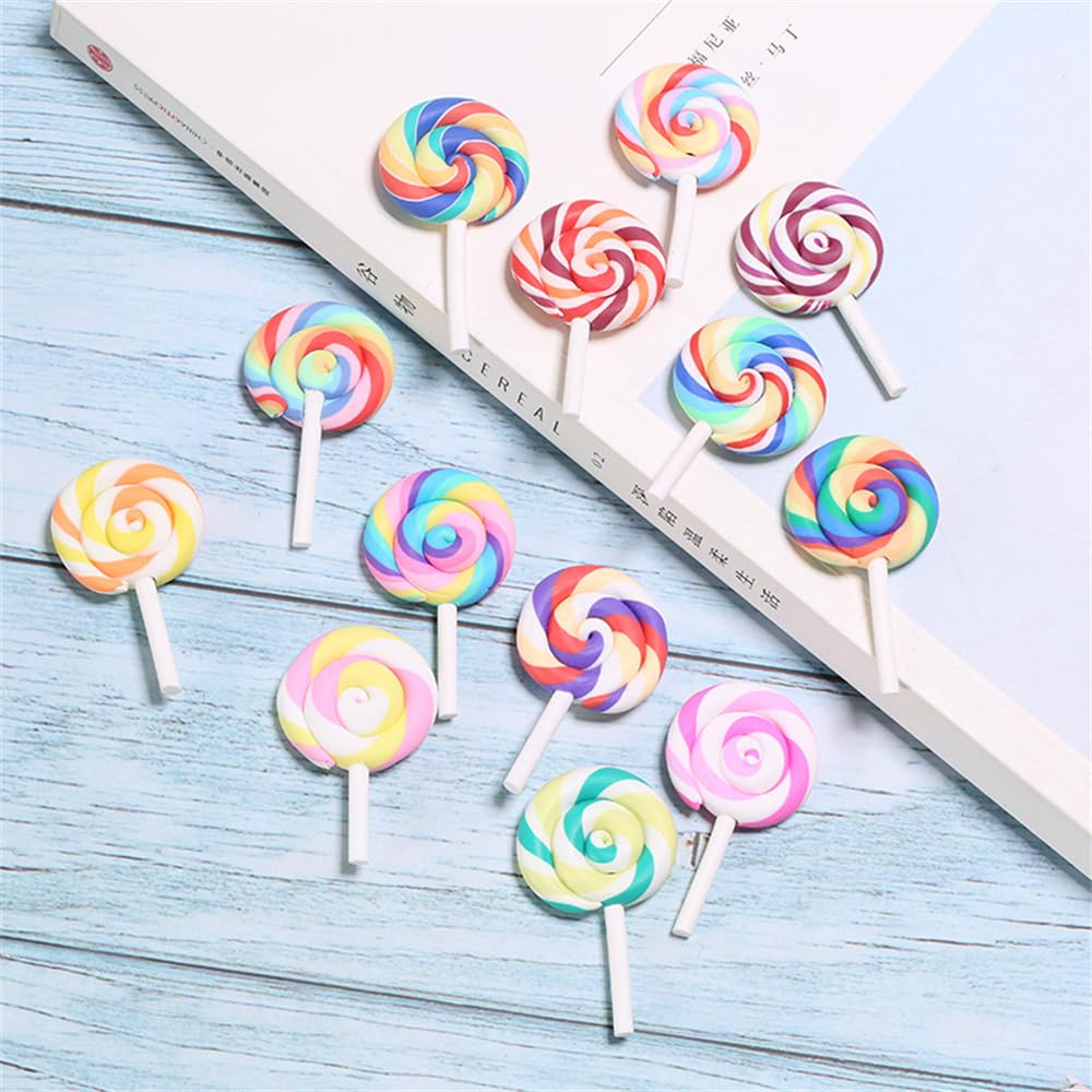 100pcs Slime Charms Resin Fake Candy Lollipop Charms Kawaii Cute Set Mixed Assorted Sweets Flatback Slime Beads Making Supplies for DIY Craft Making and Ornament Scrapbooking