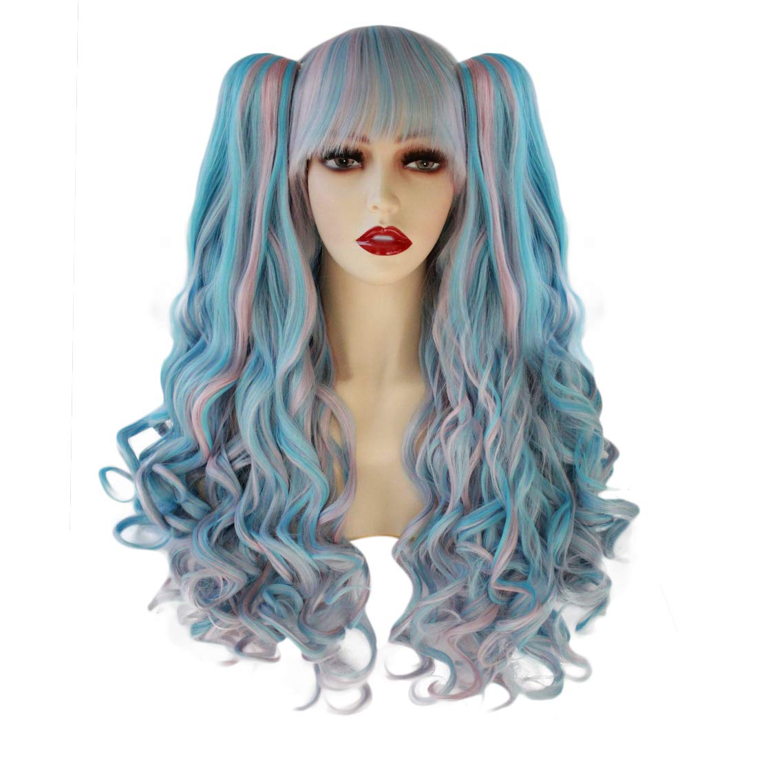 JoneTing Blue Wig Synthetic Hair Wigs for Lolita Long Bouncy and Curly Wigs for Women Synthetic Hair