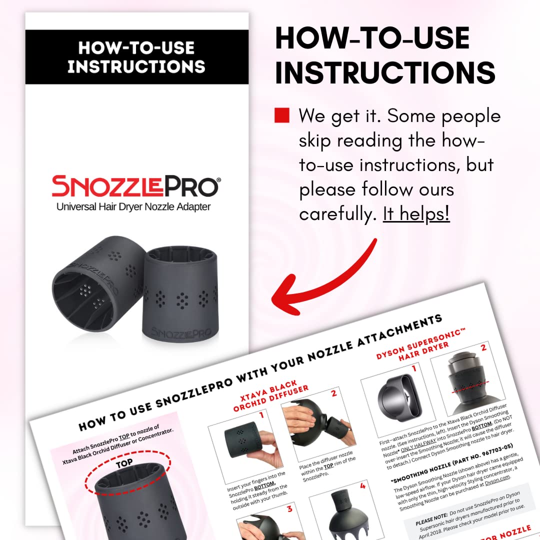 SnozzlePro Universal Hair Dryer Attachment Adapter, Patented Silicone Design Provides a Secure Fit for Concentrator Nozzles and Hair Diffusers - Fits Most Nozzle Diameters 1.5” - 2.25”