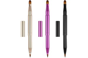 TOODOO 3 Pack Retractable Lip Brush for Lipstick with Cap Dual-ended Liner Foundation Makeup Brush Sets Travel Applicators(Gold, Black, Purple)