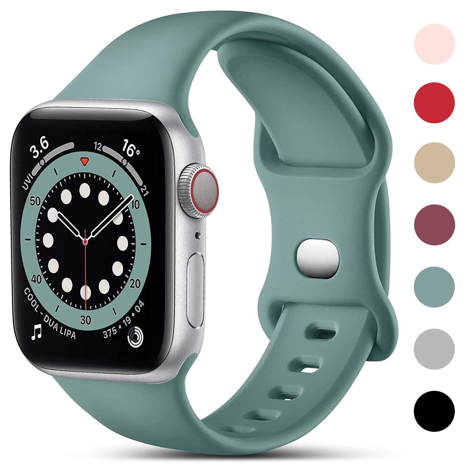 QLTYPRI Compatible with Apple Watch Bands 42mm 44mm M/L, Soft Silicone Waterproof Sport Replacement Strap for iWatch Series 7 6 5 4 3 2 1 SE Women Men - Pine Green