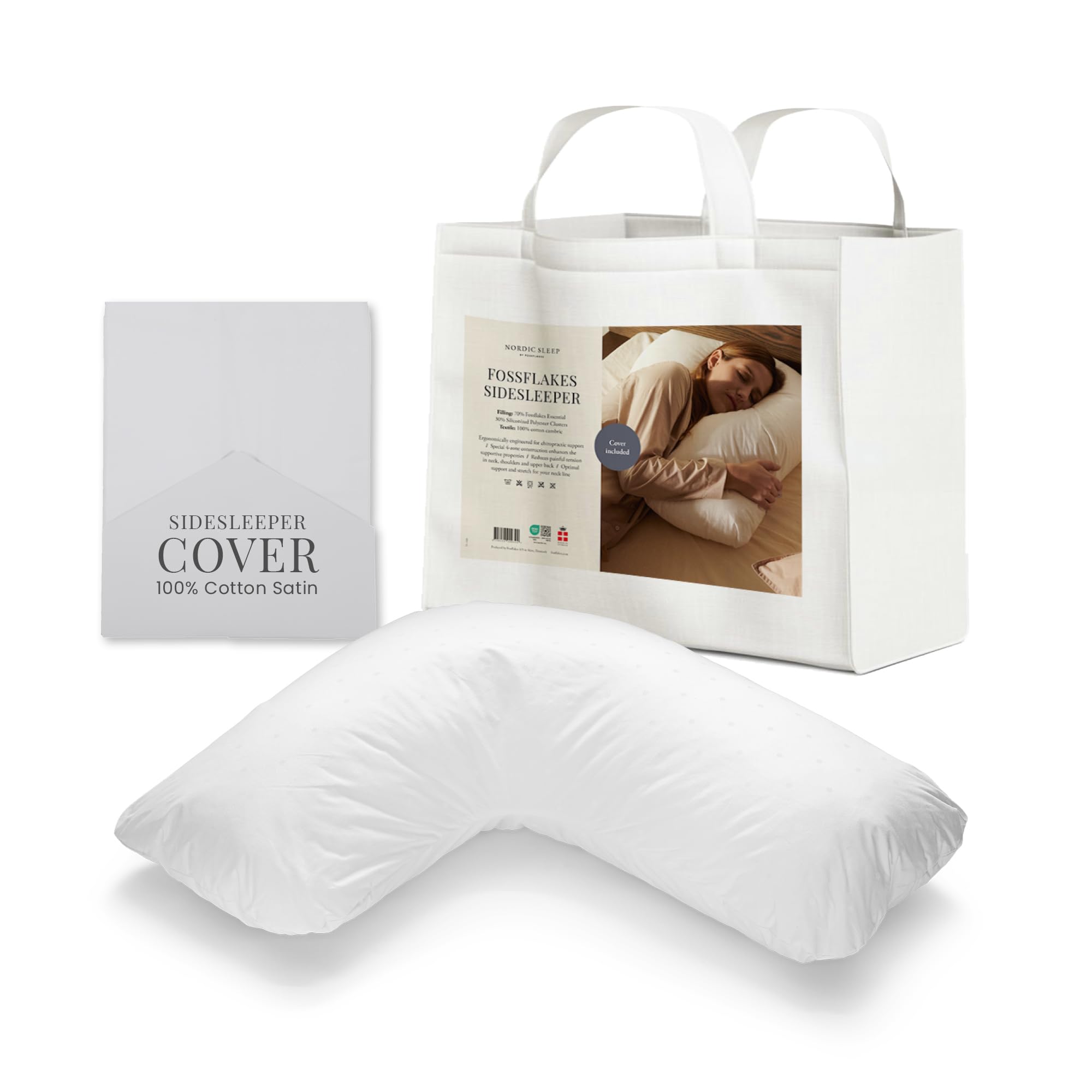 Photo 1 of FOSSFLAKES Side Sleeper Pillow L-Shaped with Cover – Ergonomic Contour Cushion for Body Alignment – Orthopedic Support, Luxury Breathable Bedding by Nordic Sleep