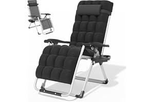 Magshion Zero Gravity Chair with Cushion, Reclining Outdoor Patio Lounge Chair, Folding Indoor Anti Gravity Recliner, Portable Lounger with Removable Cup Holder Side Tray and Pillow Headrest (Black)