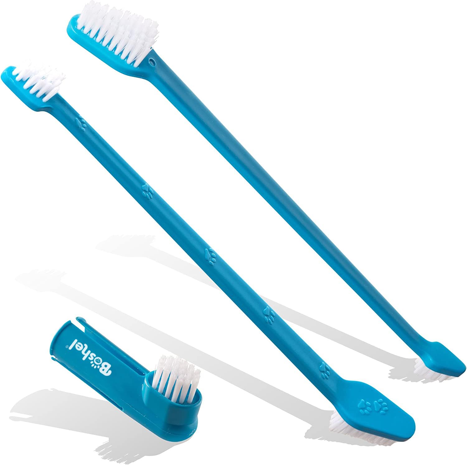 Boshel Dual Headed Dog Tooth Brush Kit + 1 Finger Toothbrush - Cat Toothbrush - Small Dog & Puppy Kit