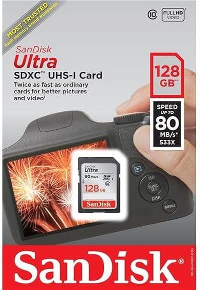 SanDisk 128GB Ultra SDXC Card UHS-I U1 Class 10 120MB/s Full HD Video Camera