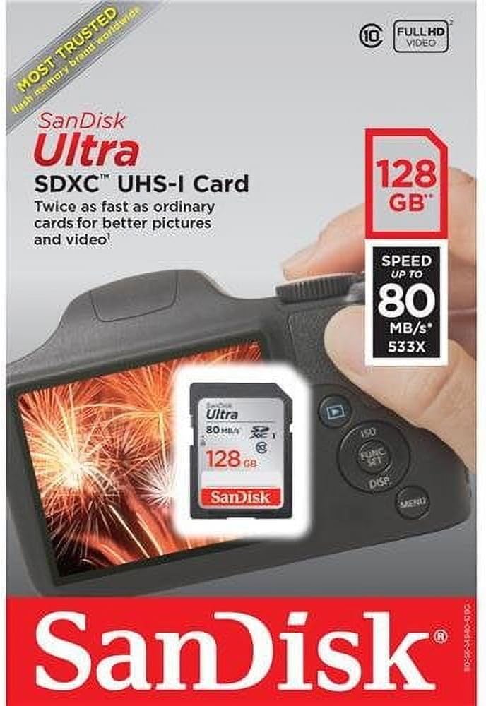 SanDisk 128GB Ultra SDXC Card UHS-I U1 Class 10 120MB/s Full HD Video Camera