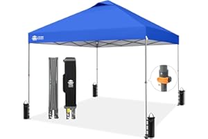 CROWN SHADES Adjustable Height on The Fly, 10x10 Pop Up Canopy - Beach Tent with One Push Setup - Easy Outdoor Sun Shade for Events, Parties, Camping - Outside Shade with STO-N-Go Bag, Blue