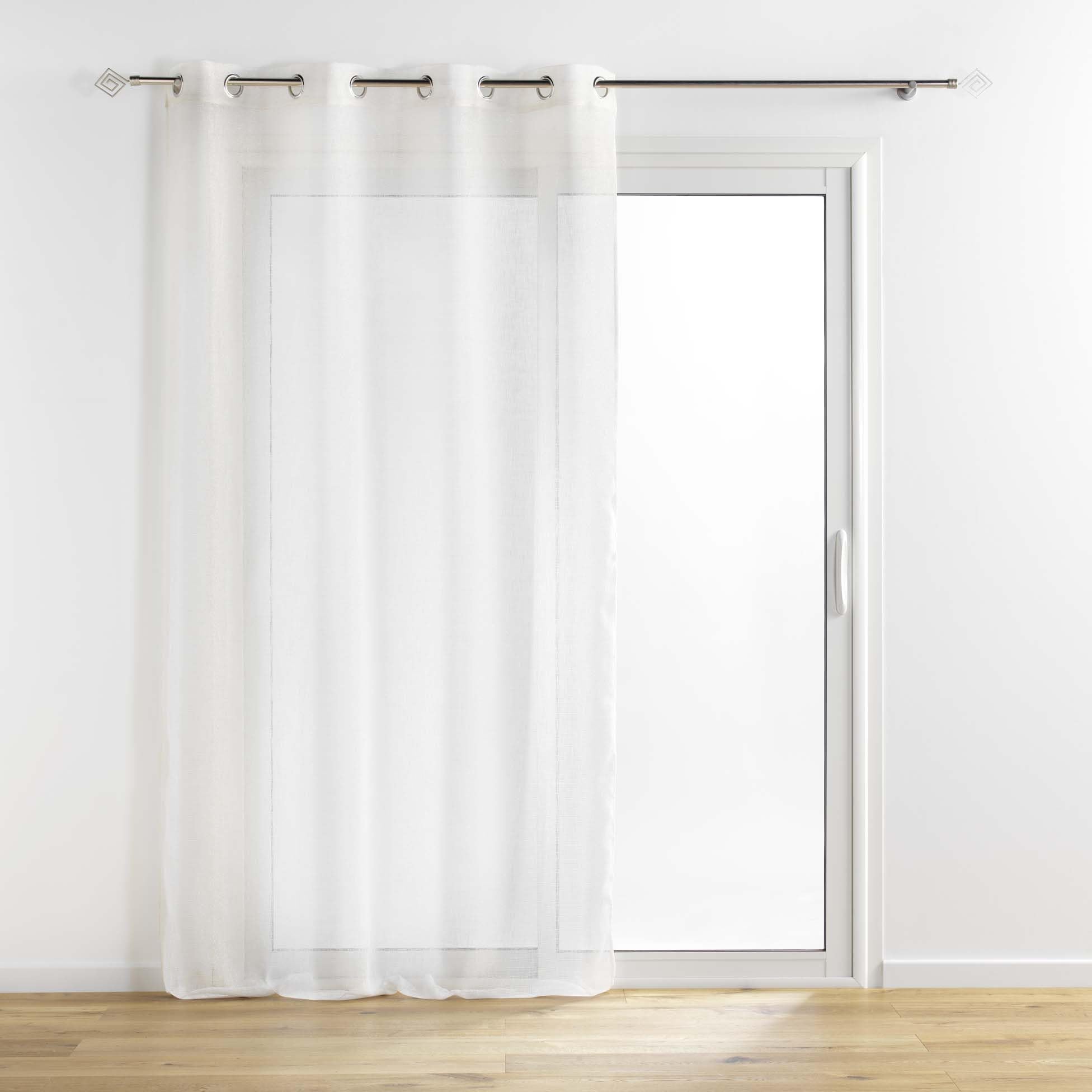 Douceur d'Intérieur, Sunline Net Curtain with Eyelets (140 x 240 cm) White/Gold, Woven Metallic Thread