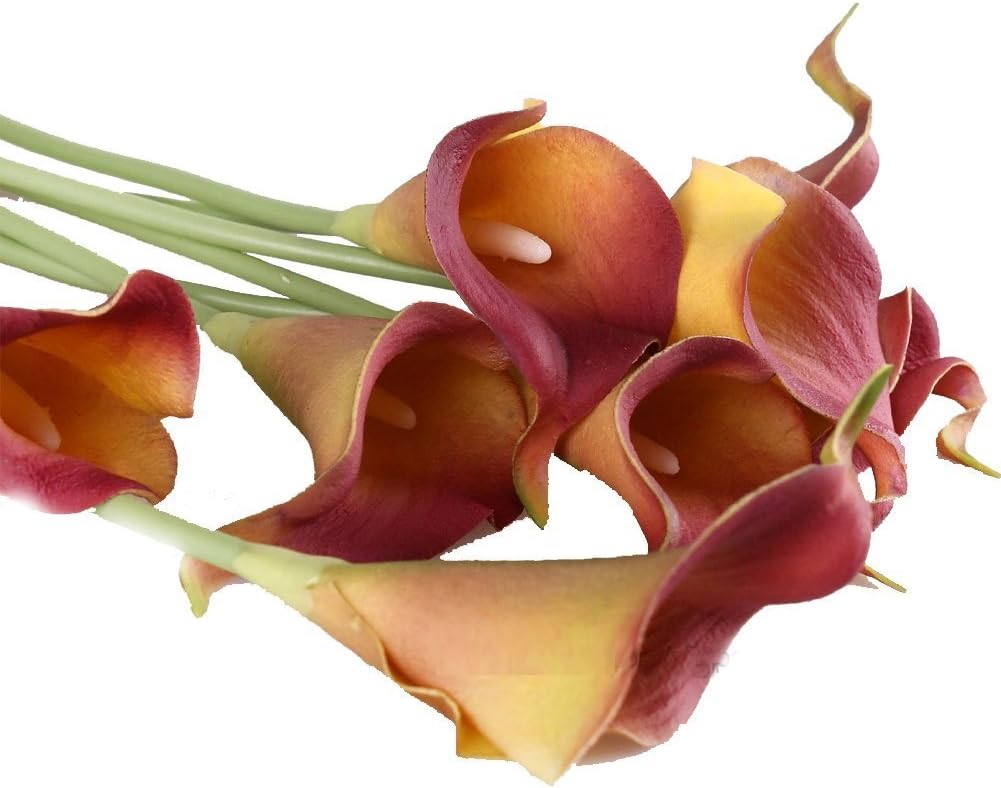 10pcs Calla Lily Bridal Wedding Bouquet Head Latex Real Touch Flower Bouquets (KC57 Purple Red)
