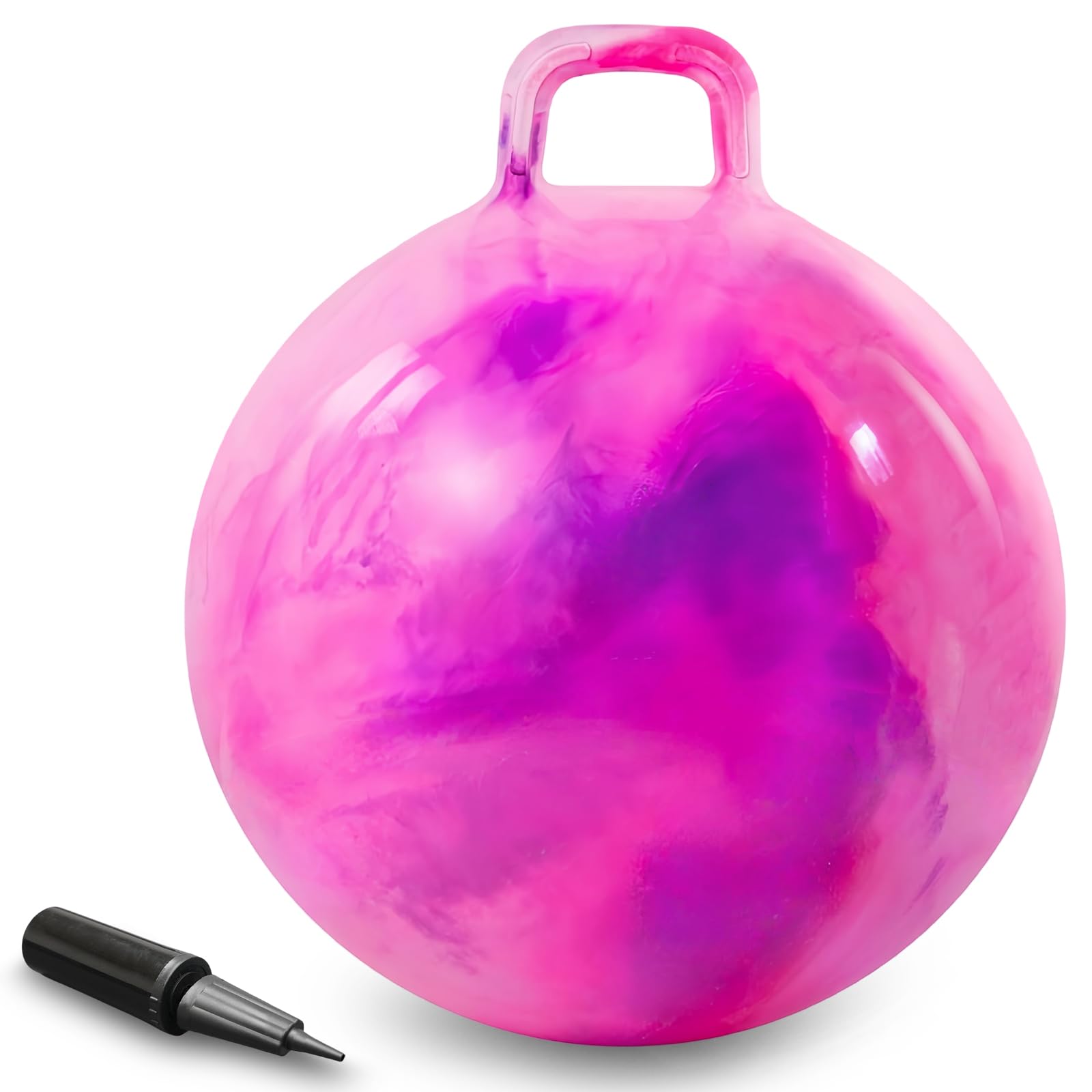 AMFUN Space Hopper,18 Inches Hopper Ball for Kids Age 3-12,Jumping Ball with Handle,Inflatable Hopper Ball with Pump for Boys Girls Age 3 and up Outdoor Garden Game (Pink Purple)
