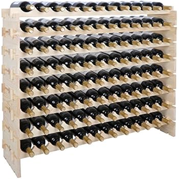 Smartxchoices 96 Bottle Modular Wine Rack, Stackable Wine Storage Rack Free Standing Floor Wine Holder Display Shelves, Solid Wood - Wobble-Free (96 Bottles)