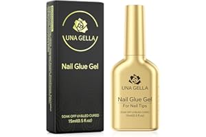 UNA GELLA 6 in 1 Gel Nail Glue for Clear Acrylic Nails Tips, 15ml UV Nail Glue Long Lasting Super Strong Brush for Base Coat, Clear Fake Nails, and Soft Gel Tips Lamp Curing Required