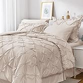 JOLLYVOGUE King Size Comforter Set 7 Pieces, Beige Bed in a Bag Comforter Set for Bedroom, Beddding Sets with Comforter, Sheets,Ruffled Shams & Pillowcases