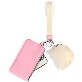 Mini Zip Around Wristlet Keychain Wallet for Women Detachable Dual Pouch Wristlet Portable Phone Coin Purse Coin Pocket (Pink+White)