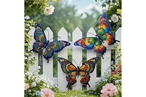 3pc Colorful 3D Metal Butterfly Wall Decor Handcrafted Hanging Ornaments Rustic Art Sculptures for Indoor Outdoor Home Garden