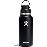 Hydro Flask Water Bottle - Insulated Stainless Steel - Wide Mouth Chug Lid, Non Spill, Leakproof in 32 Oz Black